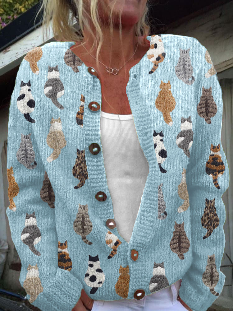 Charlotte™ | Cardigan Imprimé Chat Douillet