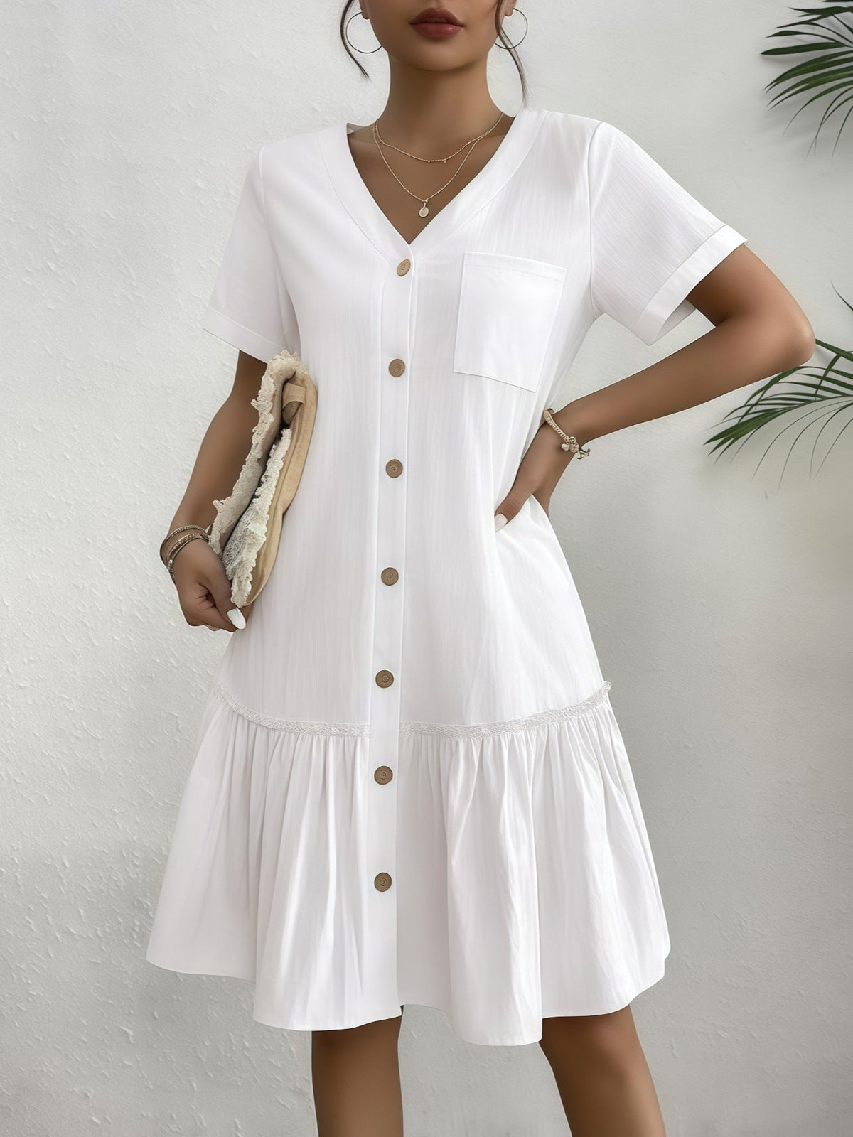 Robe Dames Ample À Boutonnage Simple
