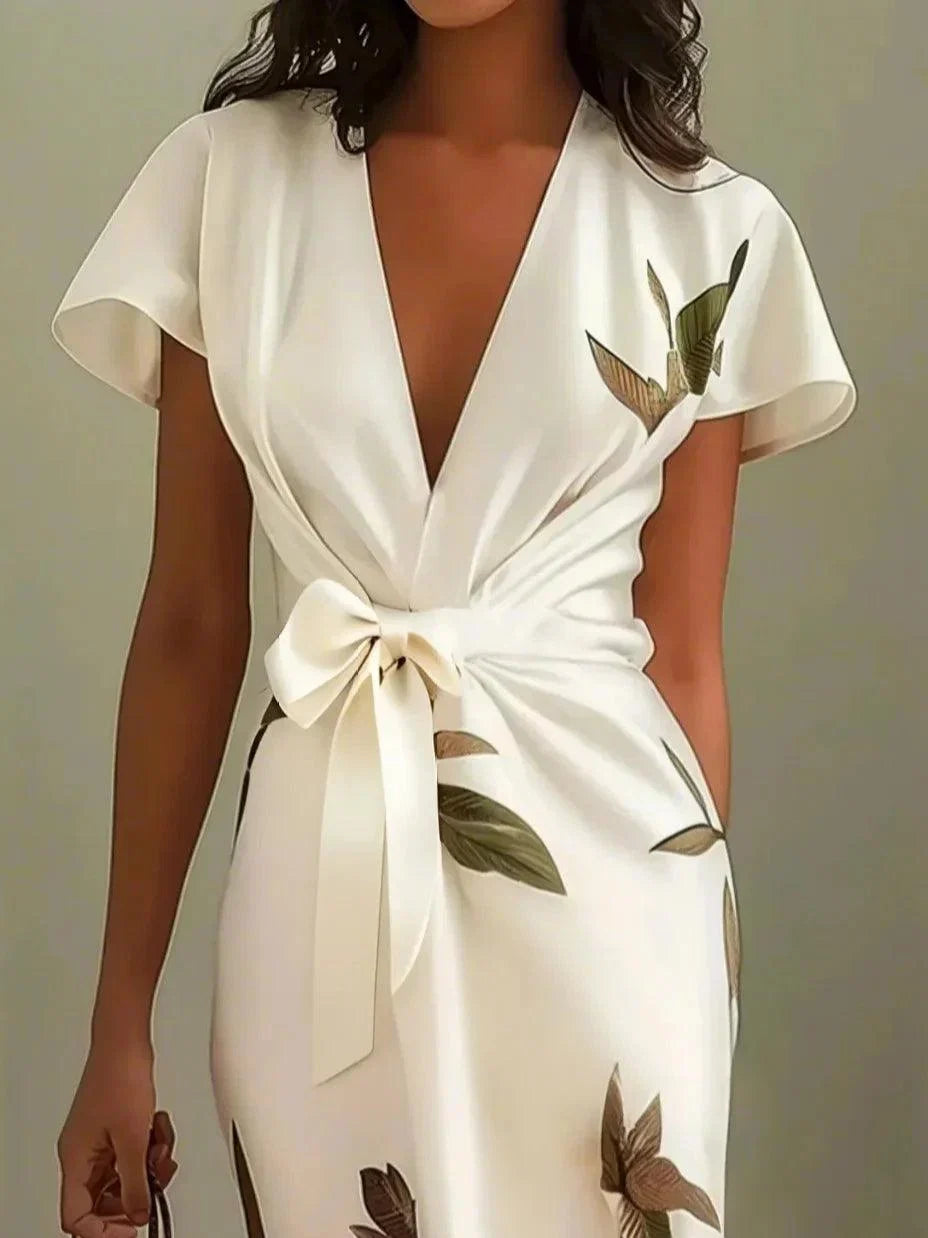 Robe Midi En Satin À Manches Courtes Blanche