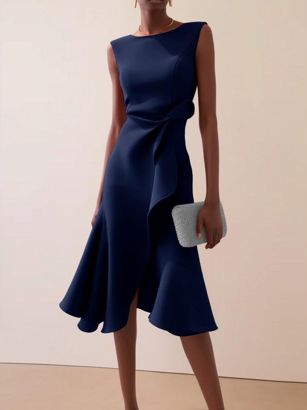 Robe Midi Élegante Sans Manches Rouge avec Torsion à la Taille pour le Jour et la Nuit