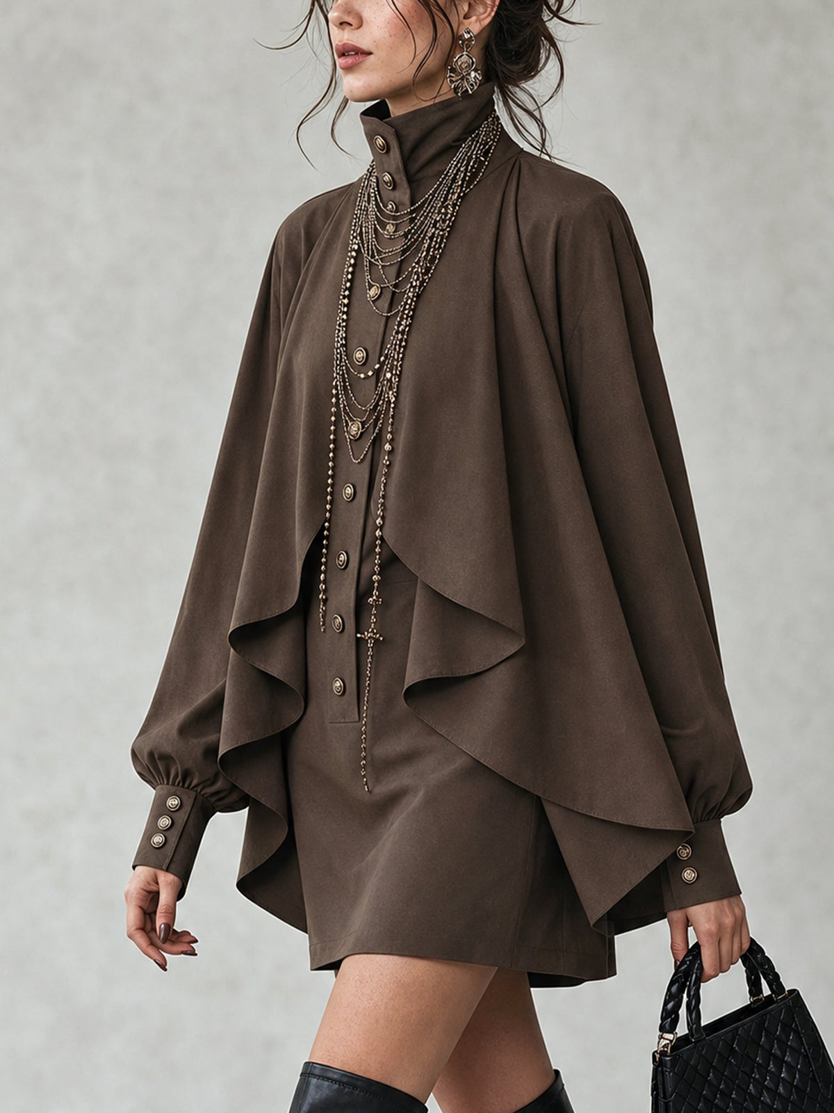 Philomena | Robe Mini à Col Montant Drapée