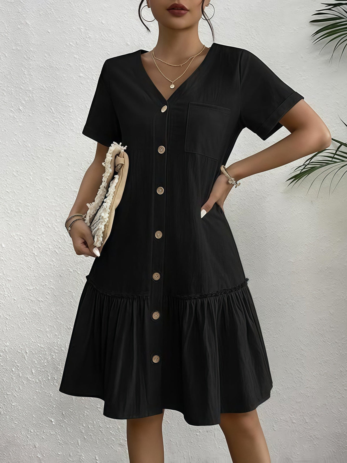 Robe Dames Ample À Boutonnage Simple