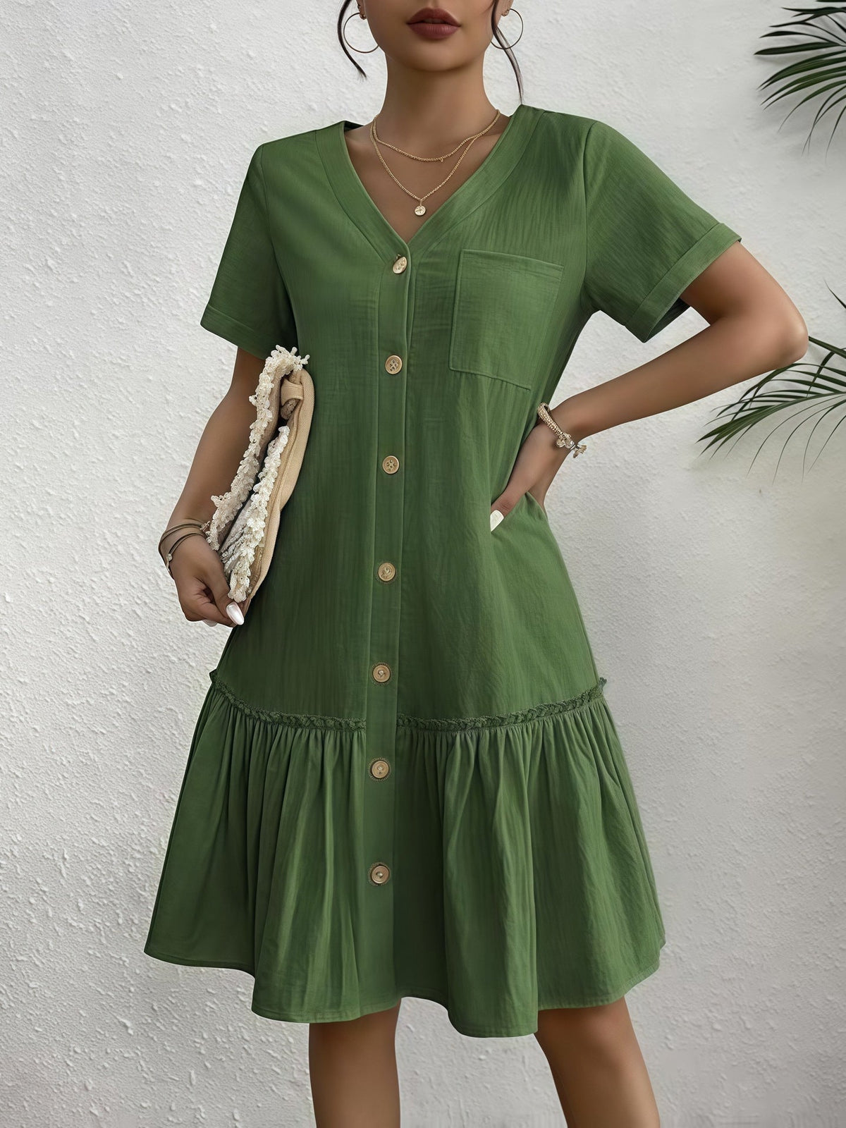 Robe Dames Ample À Boutonnage Simple