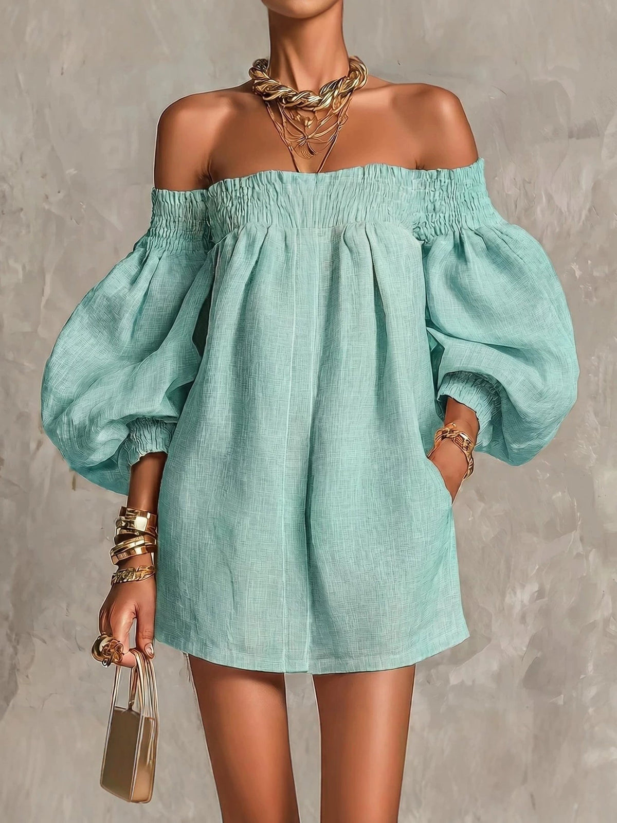 Whitney | Robe Mini à Manches Lanternes Décolletée