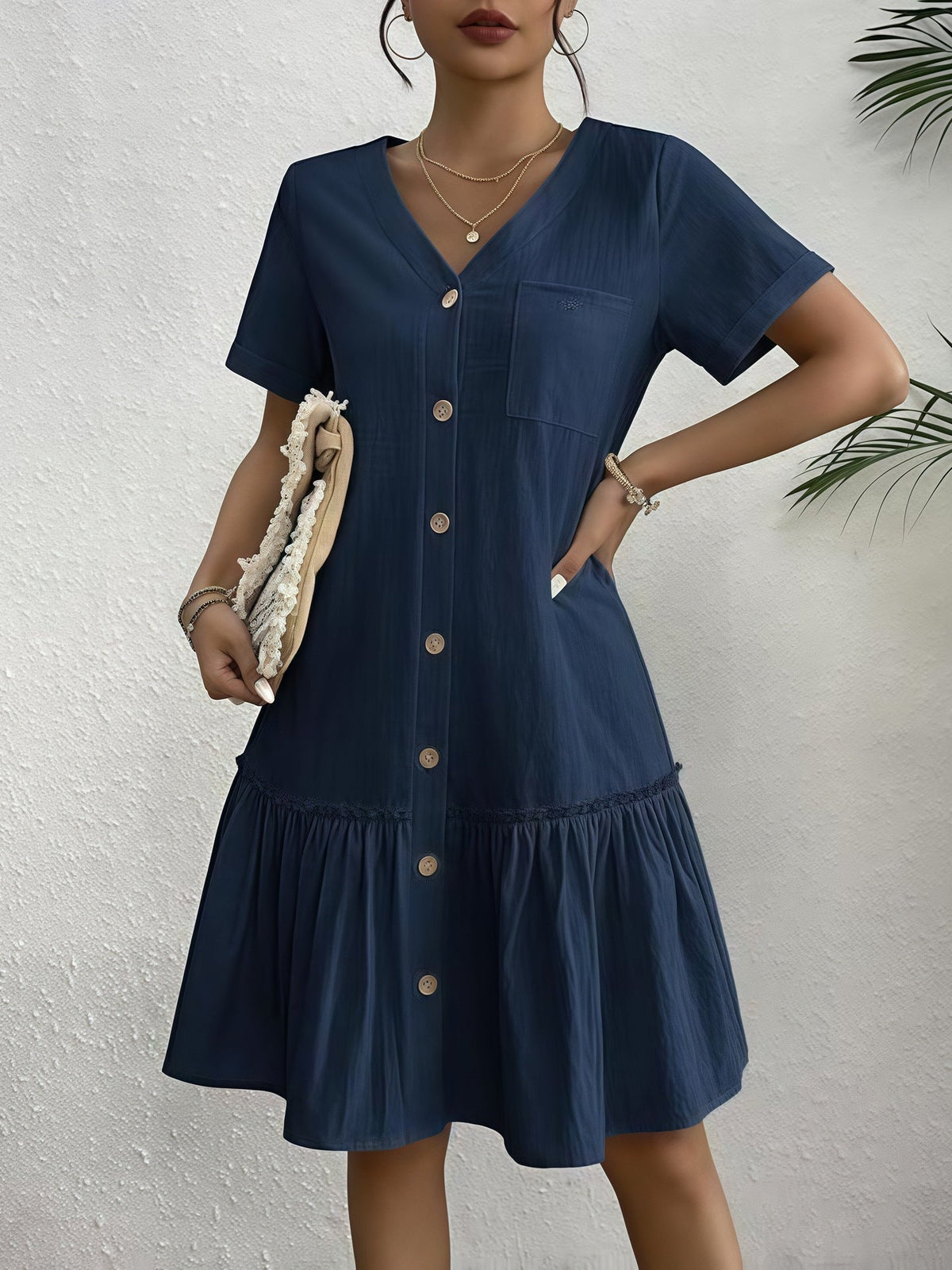 Robe Dames Ample À Boutonnage Simple