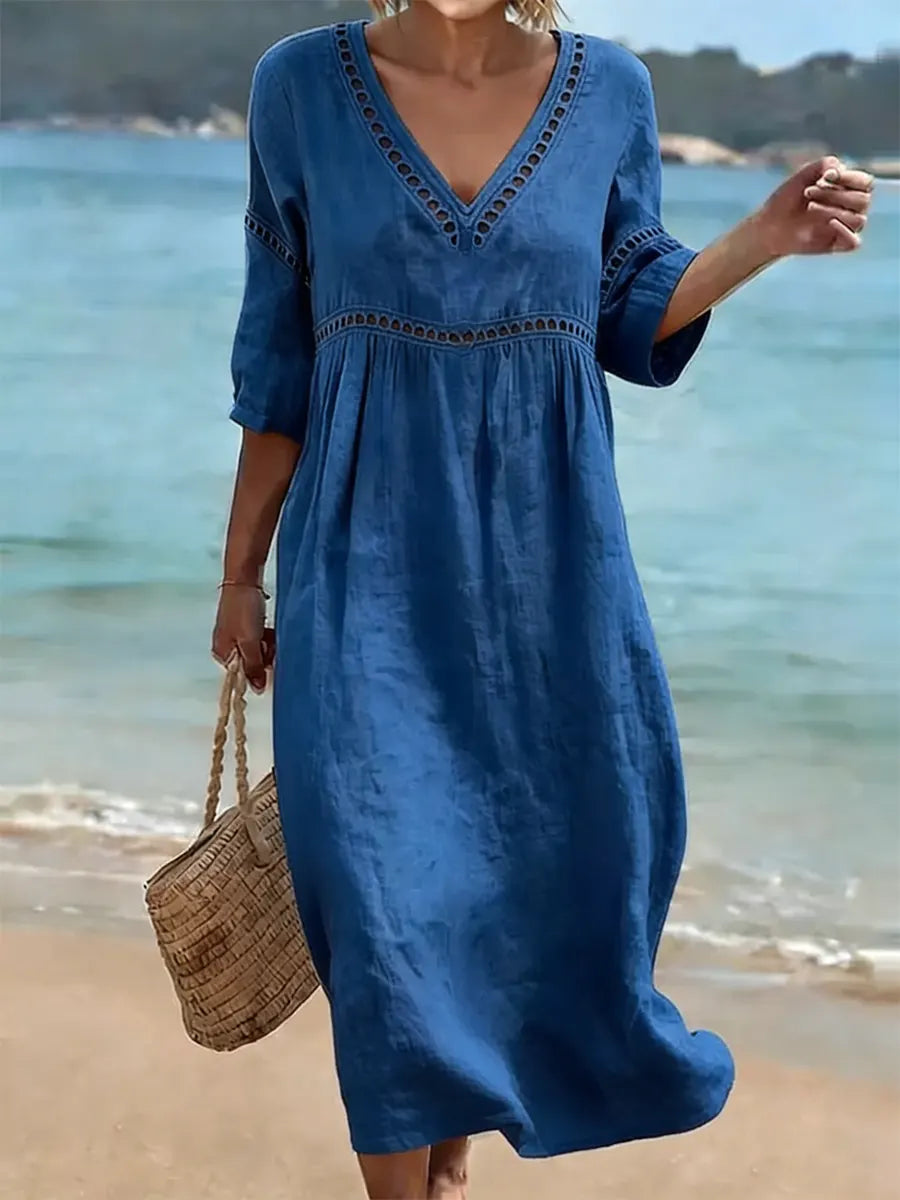 MOREAU LYON | CHIC ROBE MIDI À COL EN V POUR FEMMES