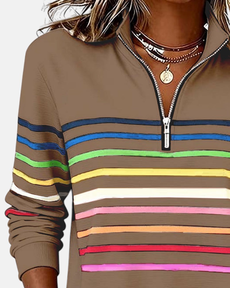 VIDAL BORDEAUX | PULL RAYÉ À FERMETURE ÉCLAIR POUR FEMMES