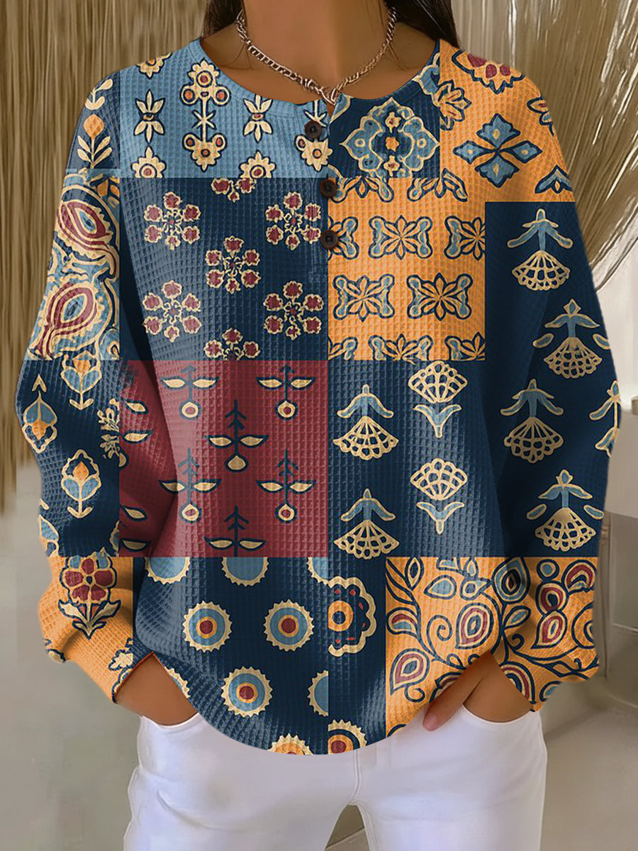 Orla | Pull Imprimé Patchwork Folk