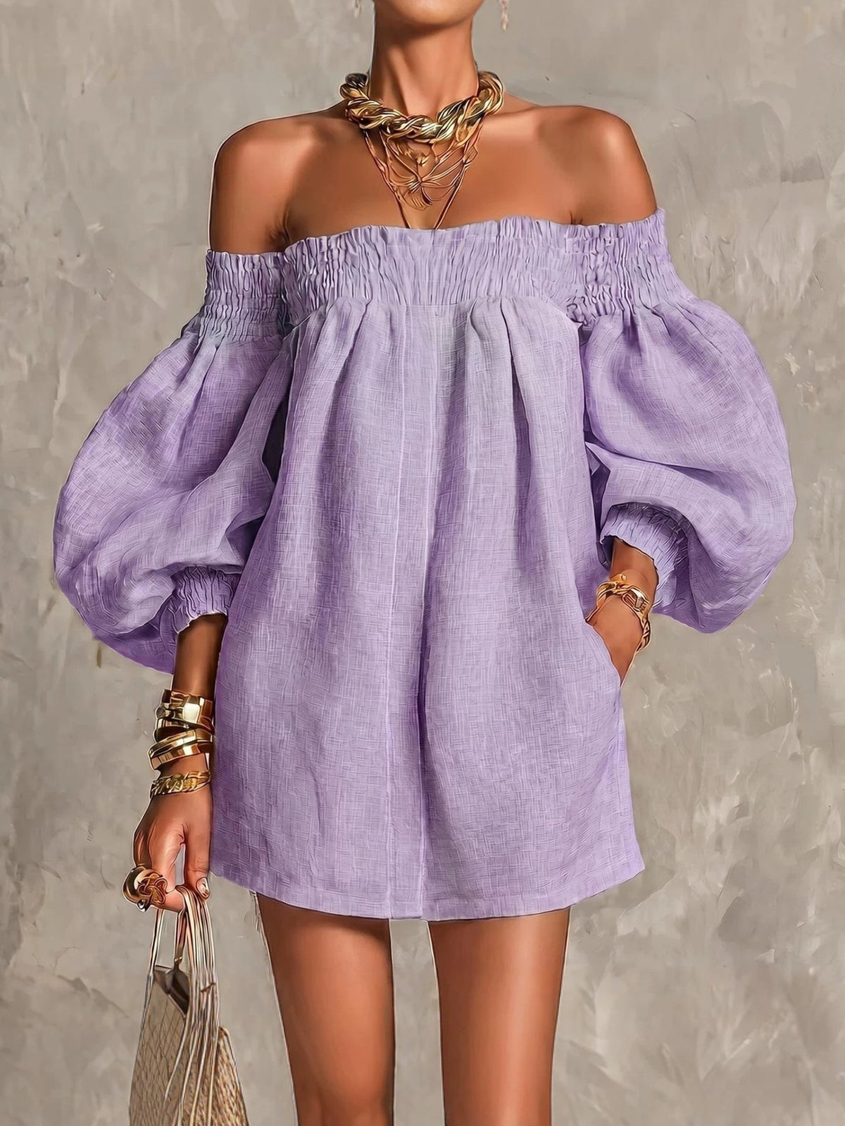 Whitney | Robe Mini à Manches Lanternes Décolletée