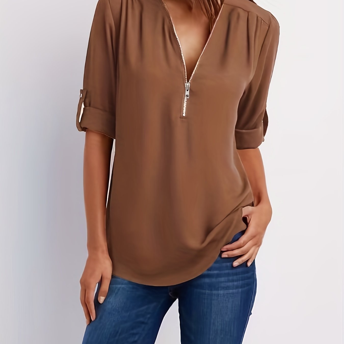 VIDAL BORDEAUX | BLOUSE À COL EN V ZIP POUR FEMMES