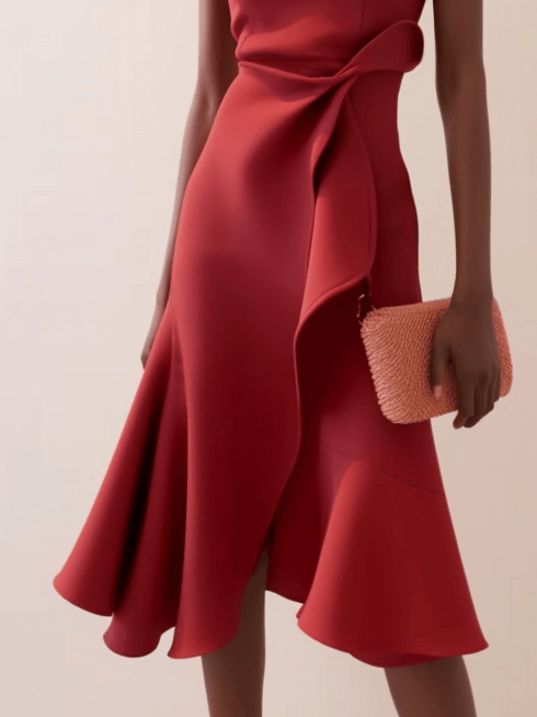 Robe Midi Élegante Sans Manches Rouge avec Torsion à la Taille pour le Jour et la Nuit