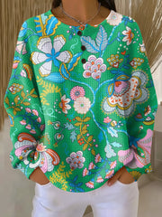 Kathleen | Pull à col boutonné fleuri