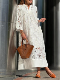 Robe Midi Loose à Col V en Dentelle Florale