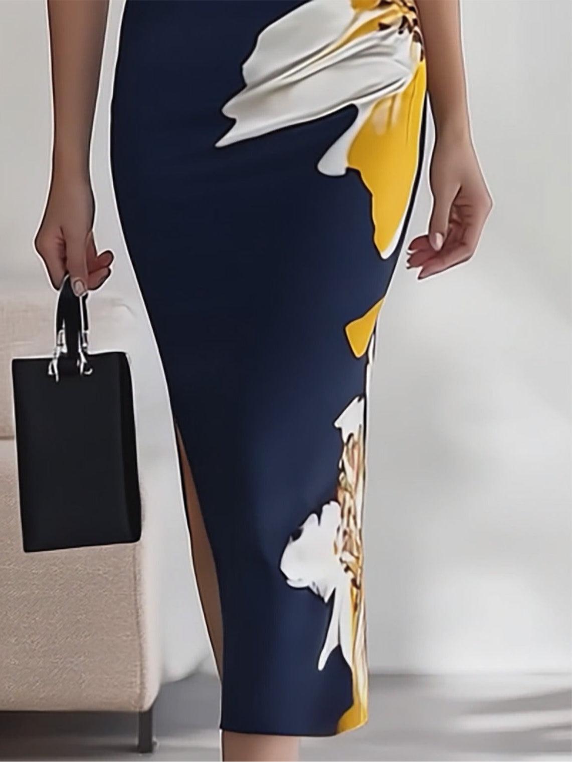 Robe Midi Élégante Imprimée pour le Travail Fête Festival