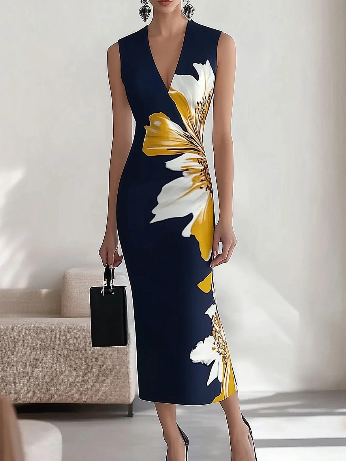 Robe Midi Élégante Imprimée pour le Travail Fête Festival
