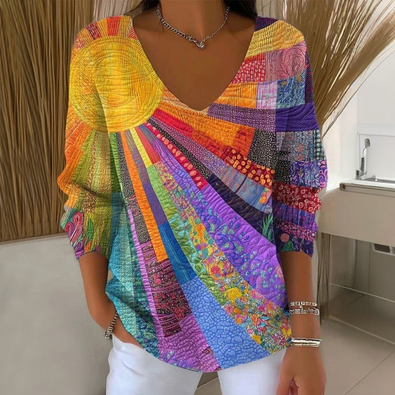 VIDAL BORDEAUX | PULL IMPRIMÉ COL V POUR FEMMES