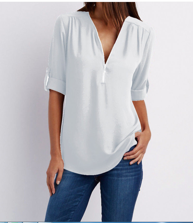 VIDAL BORDEAUX | BLOUSE À COL EN V ZIP POUR FEMMES