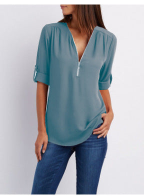 VIDAL BORDEAUX | BLOUSE À COL EN V ZIP POUR FEMMES