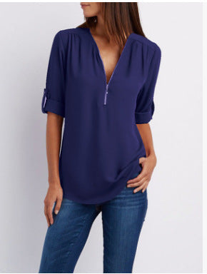 VIDAL BORDEAUX | BLOUSE À COL EN V ZIP POUR FEMMES