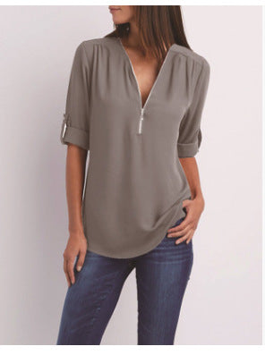 VIDAL BORDEAUX | BLOUSE À COL EN V ZIP POUR FEMMES