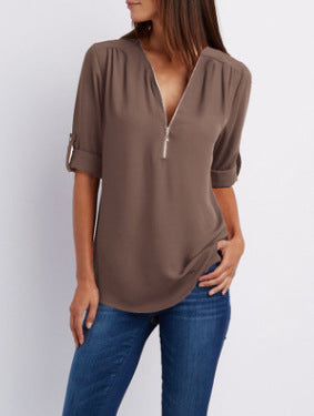 VIDAL BORDEAUX | BLOUSE À COL EN V ZIP POUR FEMMES