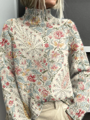 Colette | Pull Col Roulé Floral Vintage