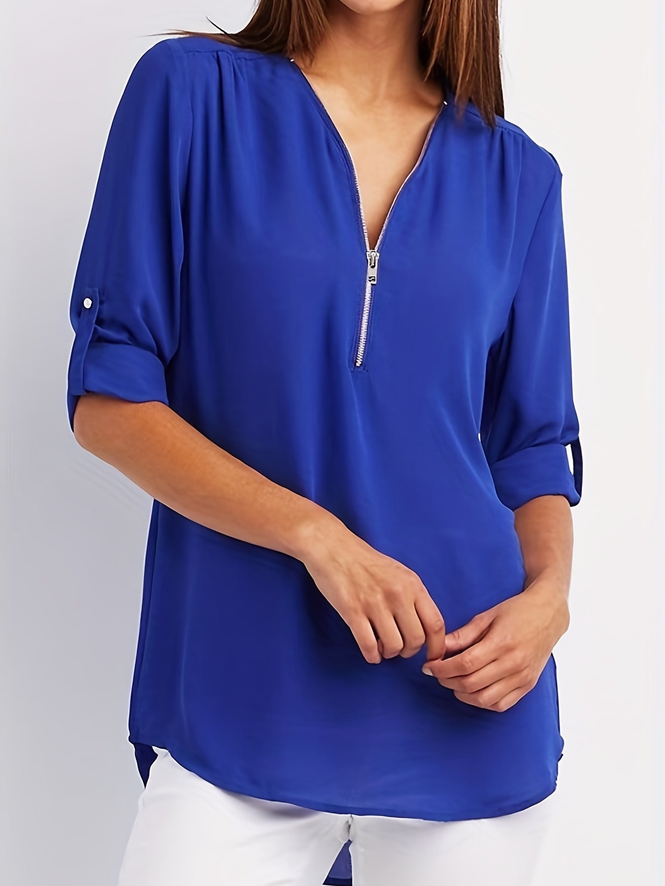 VIDAL BORDEAUX | BLOUSE À COL EN V ZIP POUR FEMMES