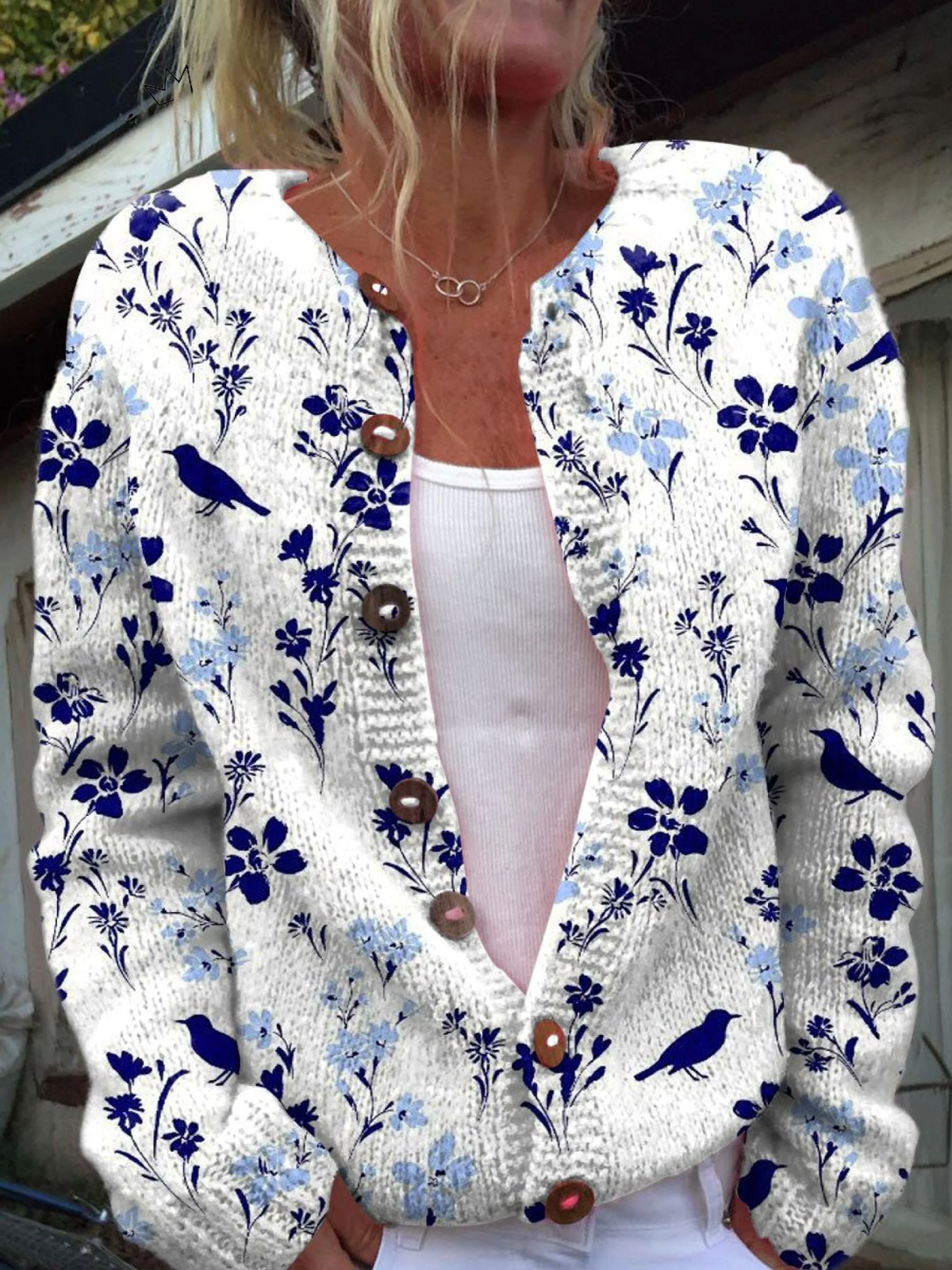 Vynora™ | Cardigan en laine à boutons avec imprimé floral vintage