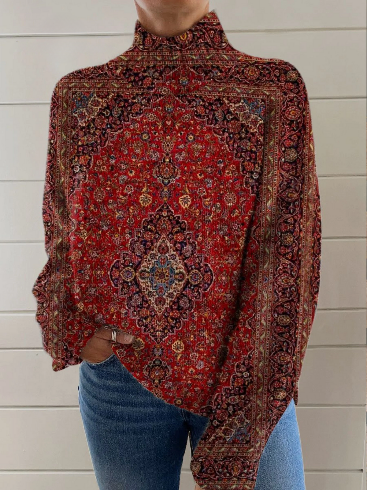 Dahlia | Pull à col roulé imprimé orné