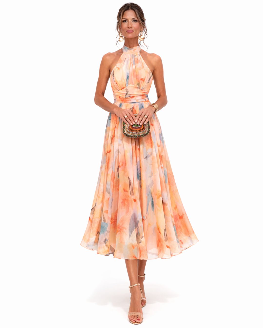 MOREAU LYON | ROBE EN MOUSSELINE PÊCHE FLORAISON POUR FEMME