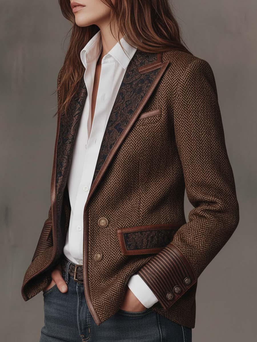 Doris | Blazer à Revers en Herringbone Paisley
