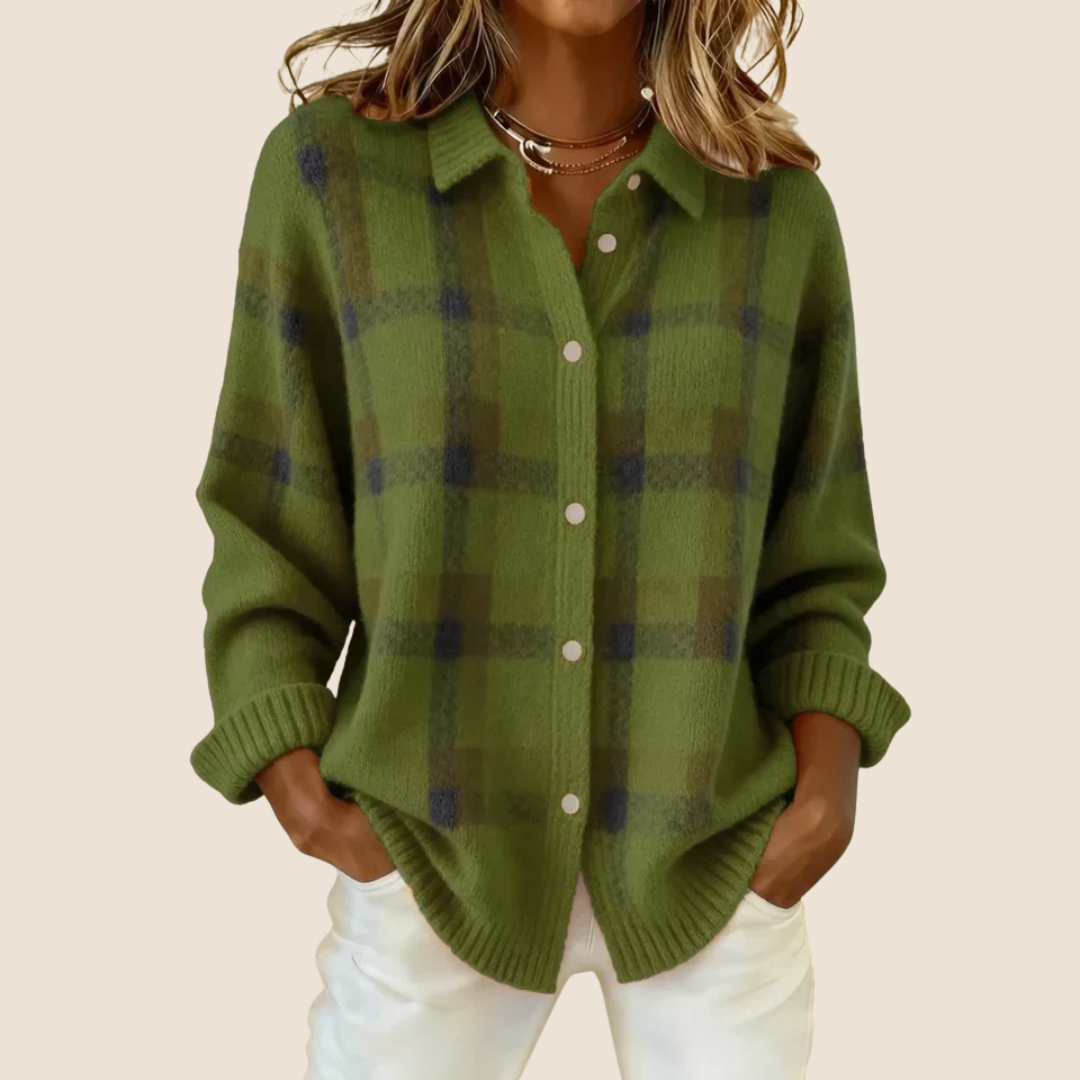 VIDAL BORDEAUX | PULL À CARREAUX AVEC COL POUR FEMMES