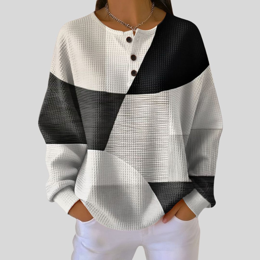 Almira™ | Sweat-shirt Henley en Tricot Waffle