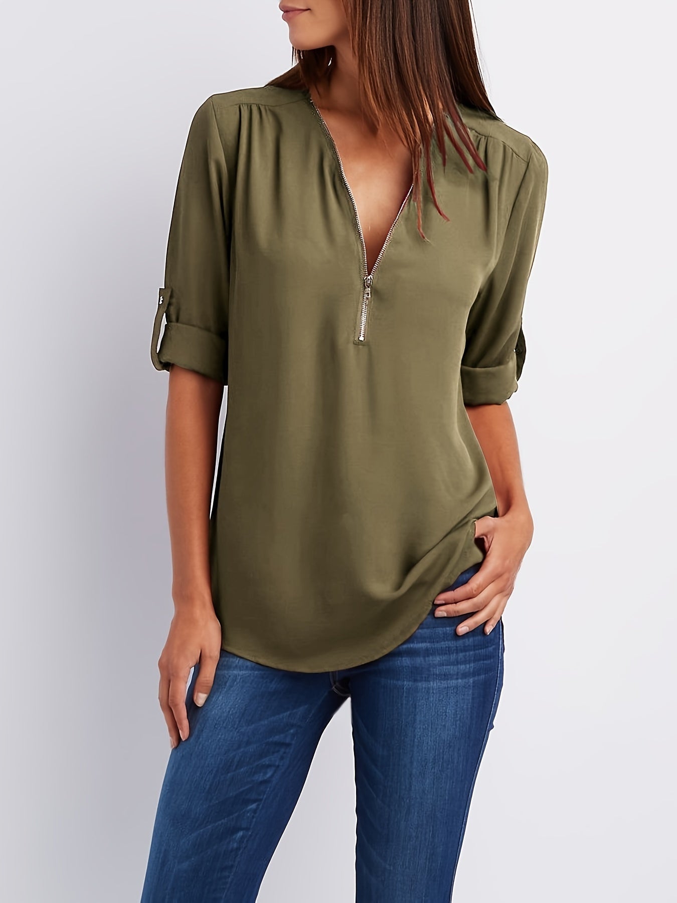VIDAL BORDEAUX | BLOUSE À COL EN V ZIP POUR FEMMES