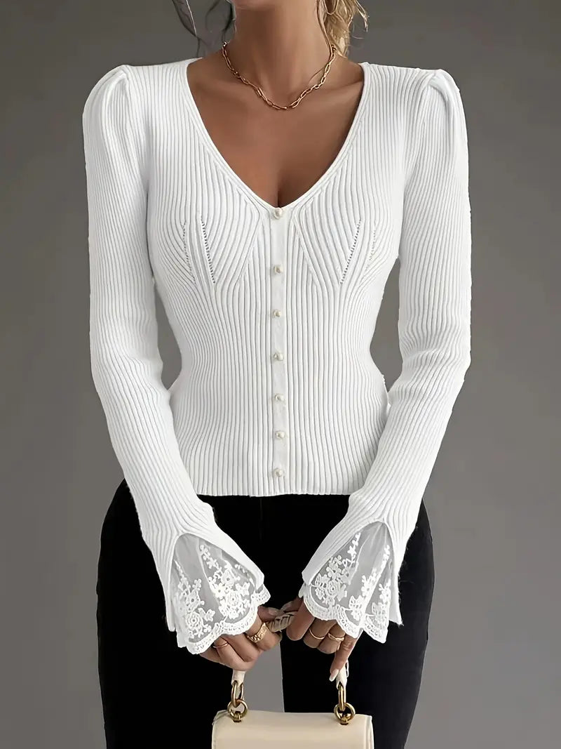 VIDAL BORDEAUX | PULL À COL EN V ET CÔTES POUR FEMMES
