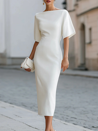 Robe Midi Ajustée Col Bateau