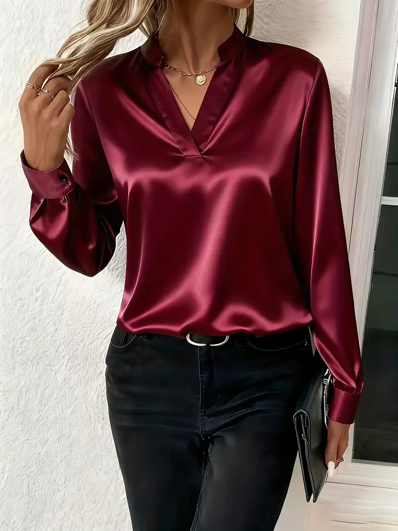 VIDAL BORDEAUX | BLOUSE SATINÉE COL V POUR FEMMES