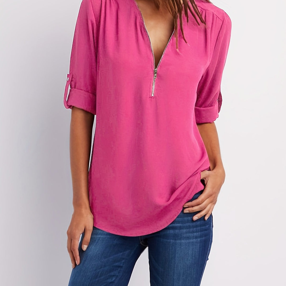 VIDAL BORDEAUX | BLOUSE À COL EN V ZIP POUR FEMMES