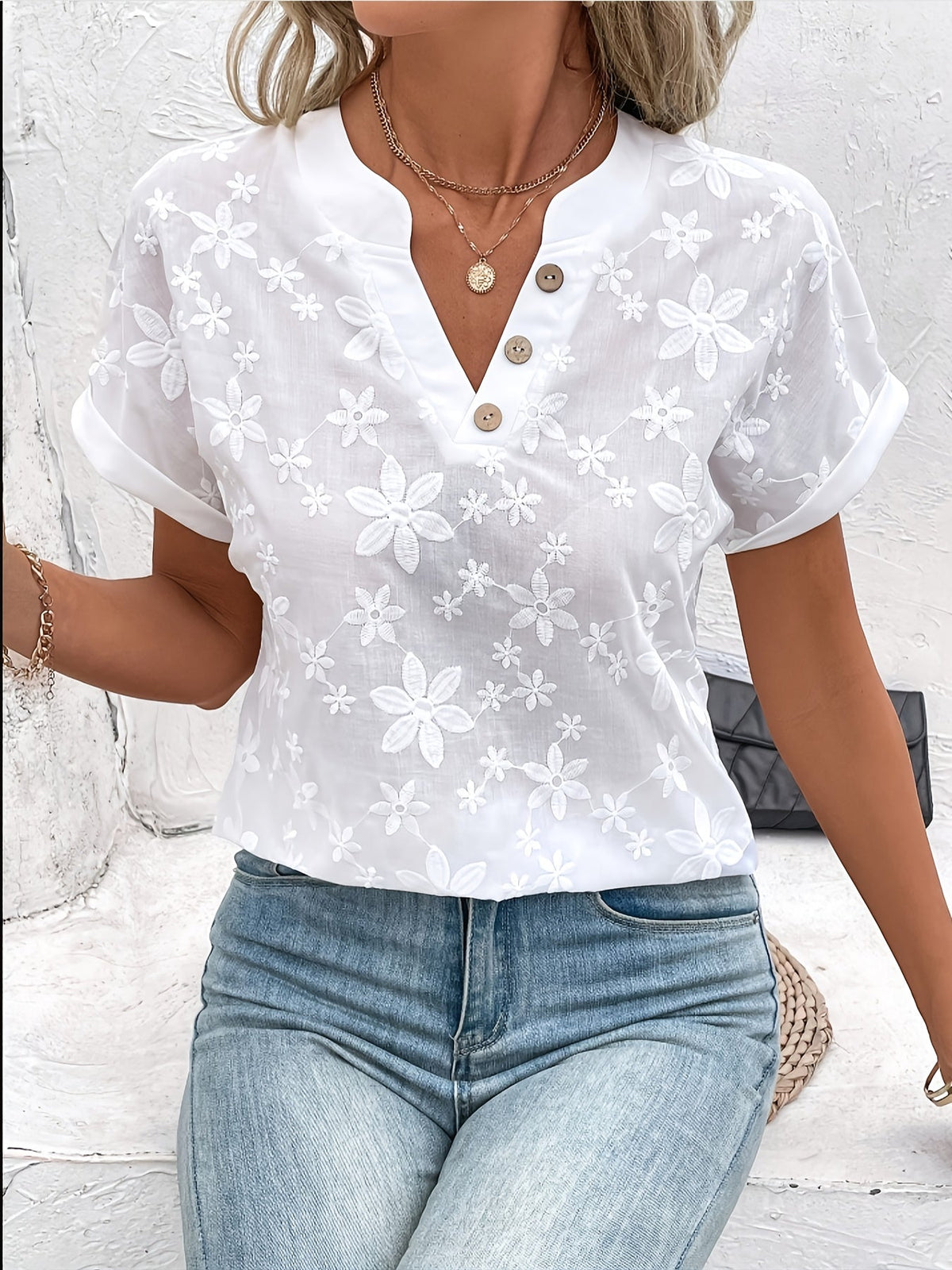 VIDAL BORDEAUX | BLOUSE FLORALE À COL EN V POUR FEMMES