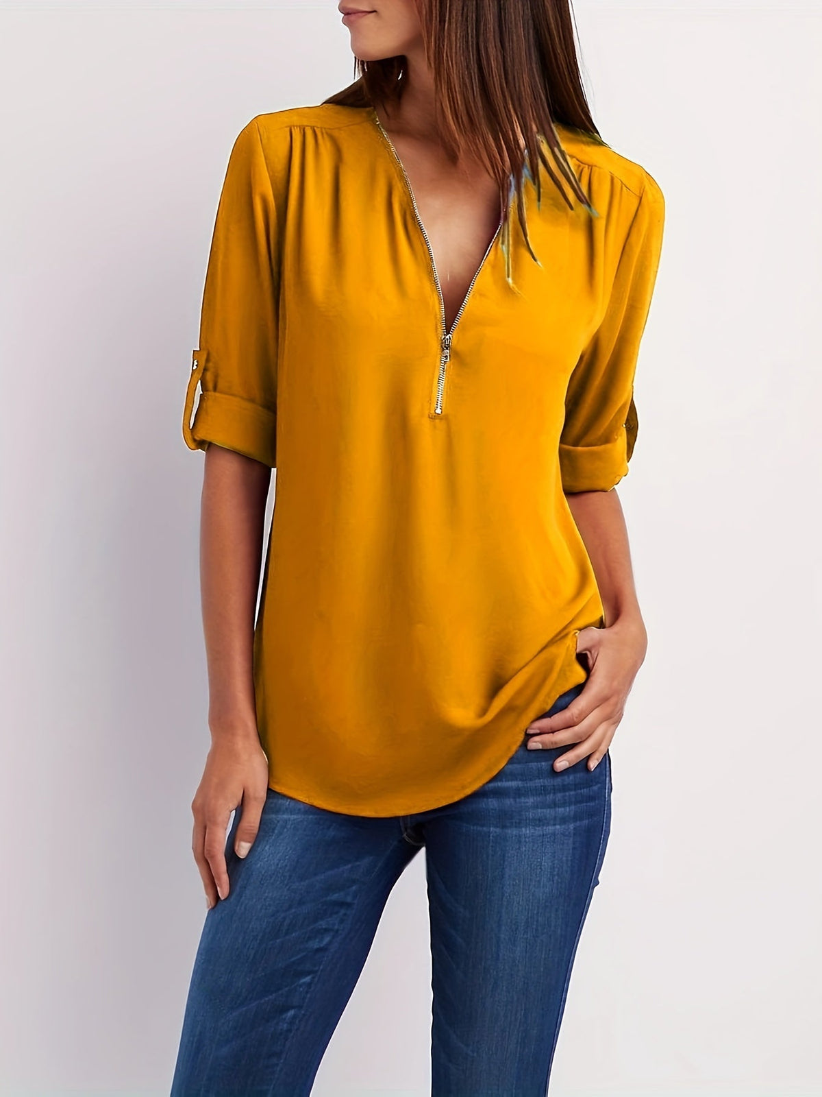 VIDAL BORDEAUX | BLOUSE À COL EN V ZIP POUR FEMMES