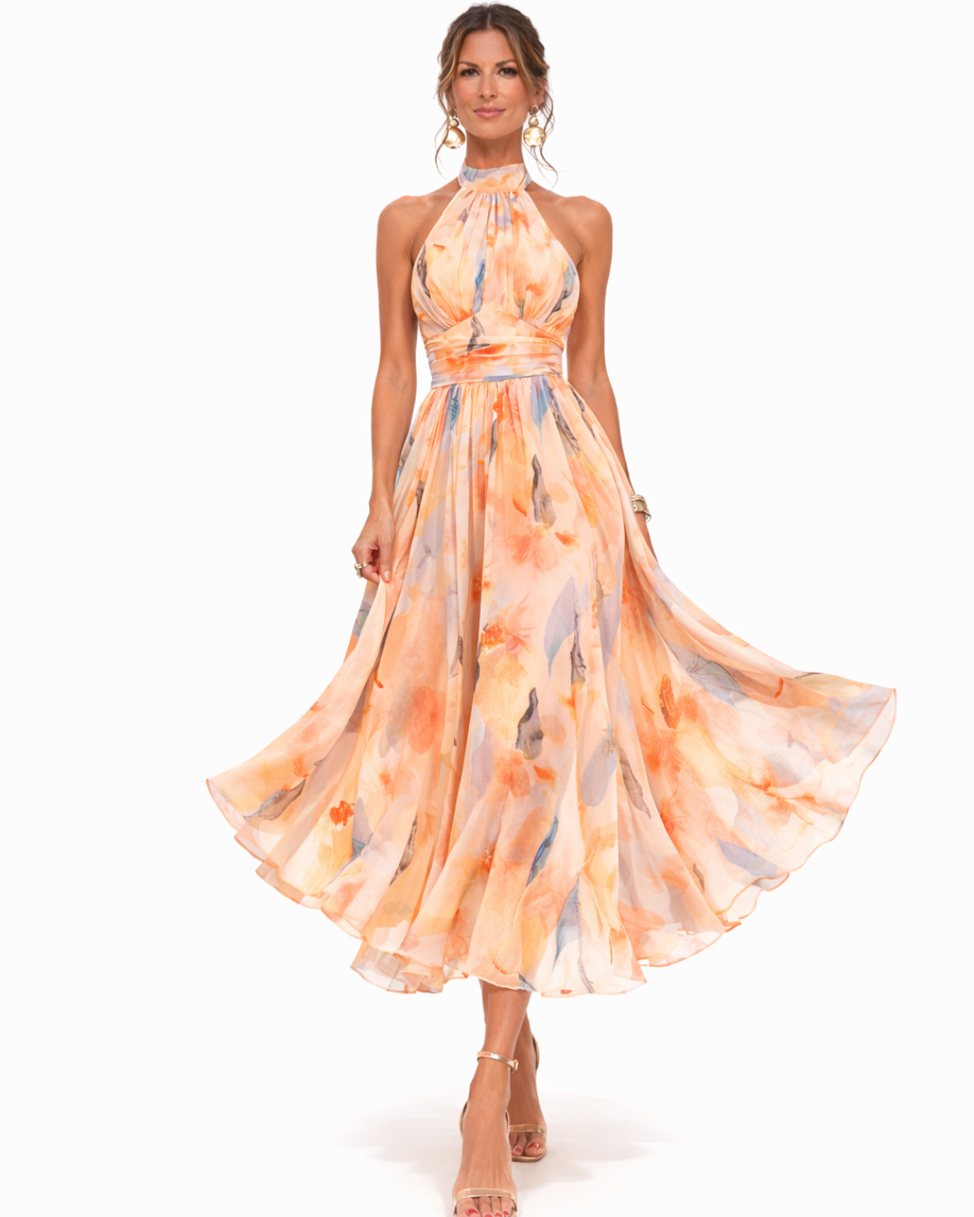 MOREAU LYON | ROBE EN MOUSSELINE PÊCHE FLORAISON POUR FEMME