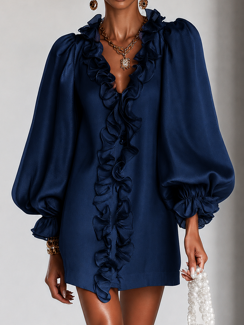 Thea | Robe Mini à Manches Bouffantes Volantes