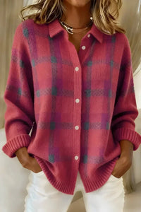 Ashley™ | Cardigan à carreaux classique avec col