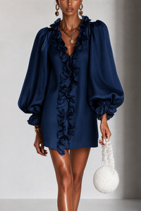 Thea | Robe Mini à Manches Bouffantes Volantes