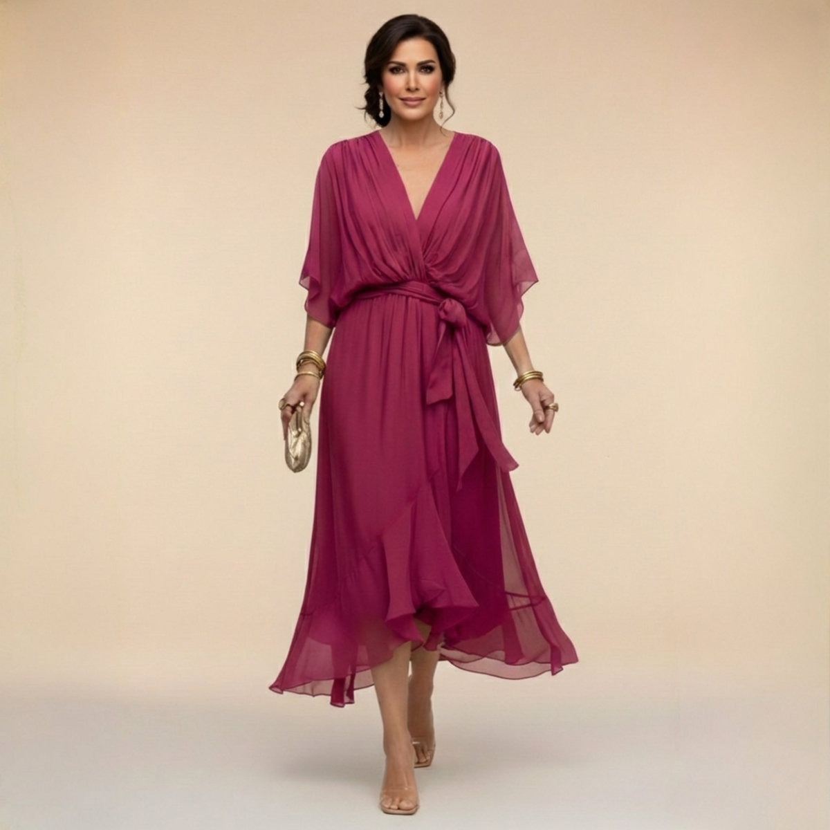 VIDAL BORDEAUX | ROBE EN MOUSSELINE À COL V POUR FEMME