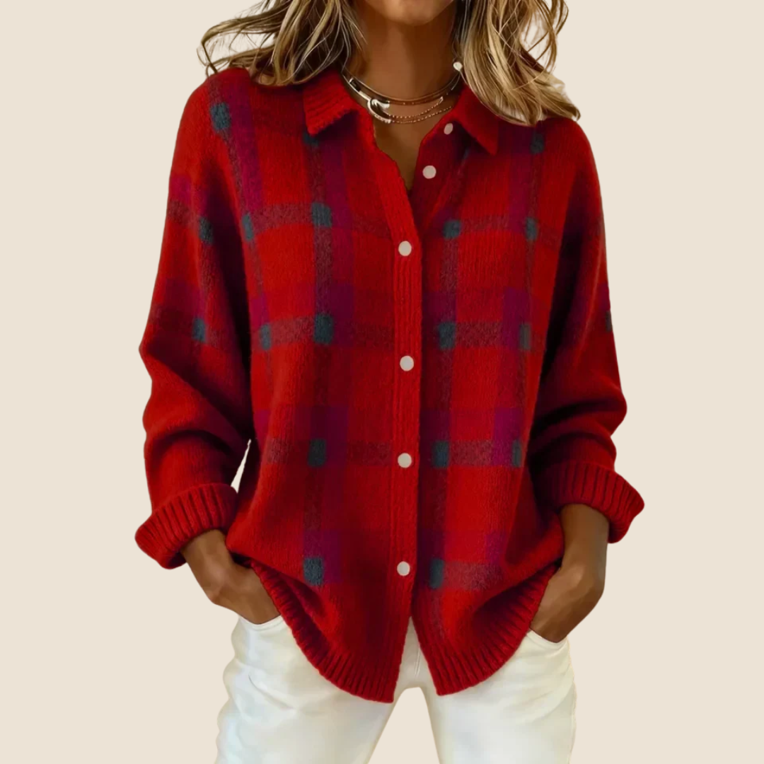 VIDAL BORDEAUX | PULL À CARREAUX AVEC COL POUR FEMMES