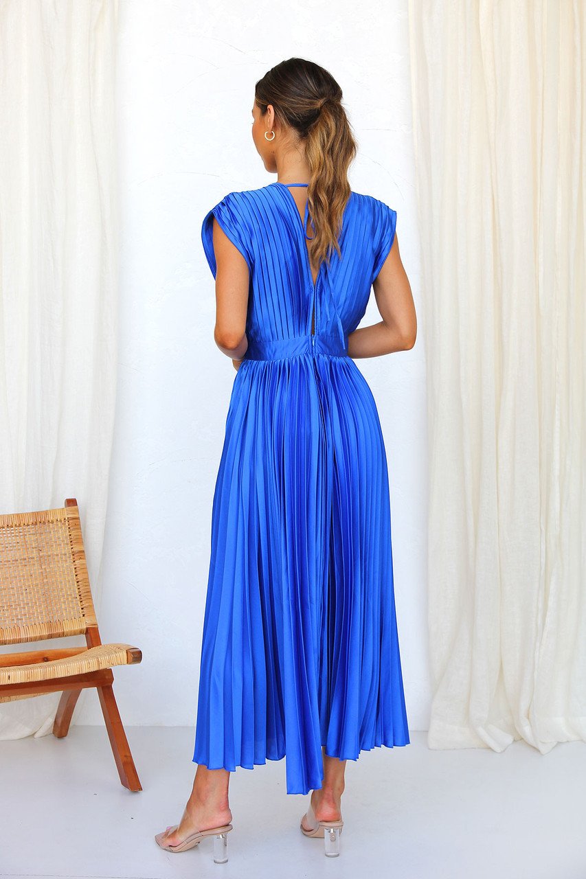 Robe Midi Fluide en Satin Pliée à Col en V Élégante