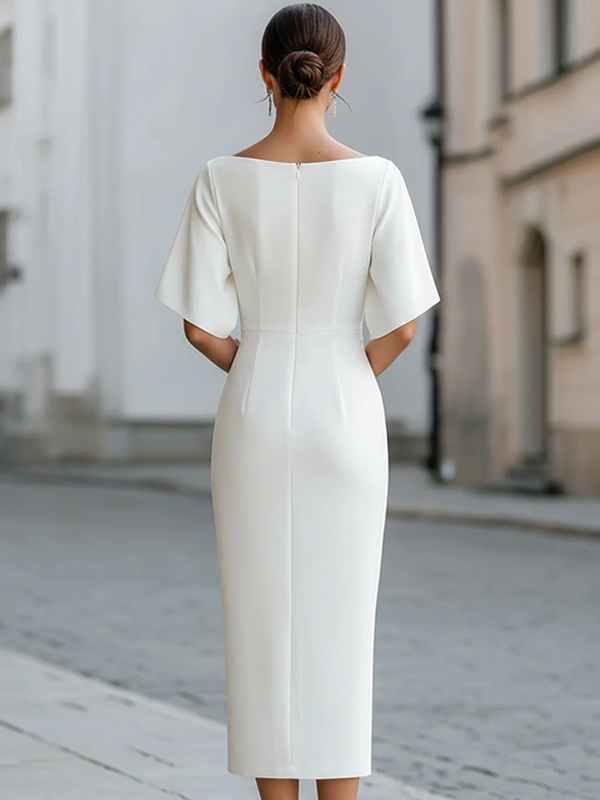 Robe Midi Ajustée Col Bateau