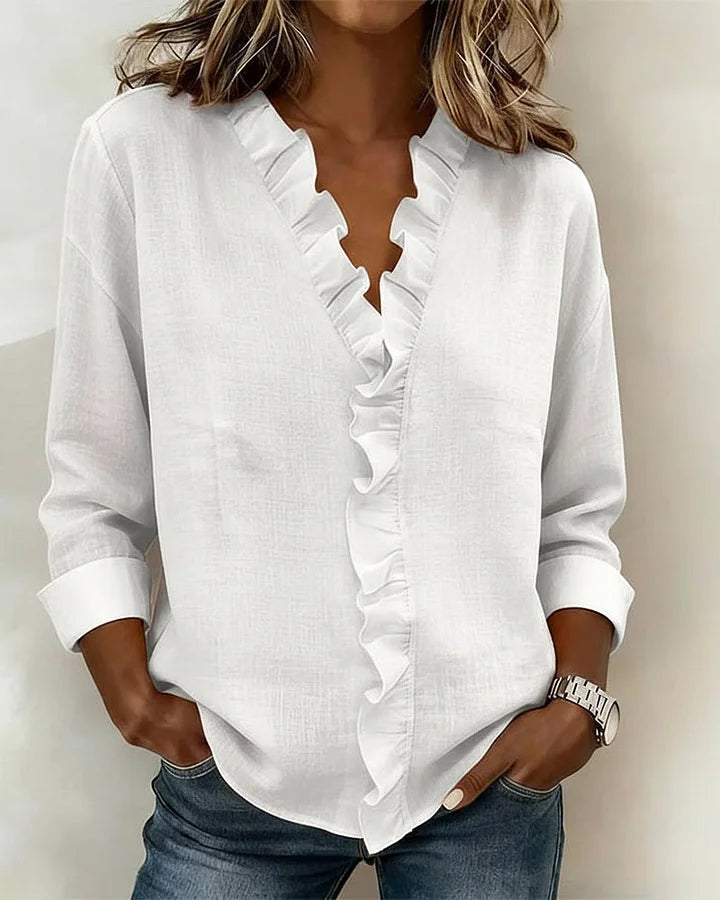 VIDAL BORDEAUX | BLOUSE À COL VOLANTÉ EN V POUR FEMMES