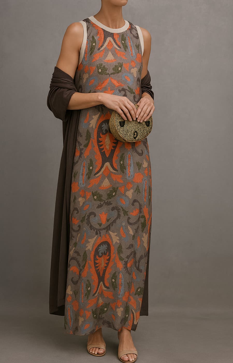 MOREAU LYON | ROBE IMPRIMÉE AVEC GILET ASSORTI POUR FEMMES